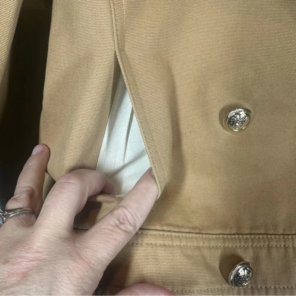 ZARA Women's Medium Tan Double Breasted Cropped Jacket Gold Buttons - Picture 6 of 12